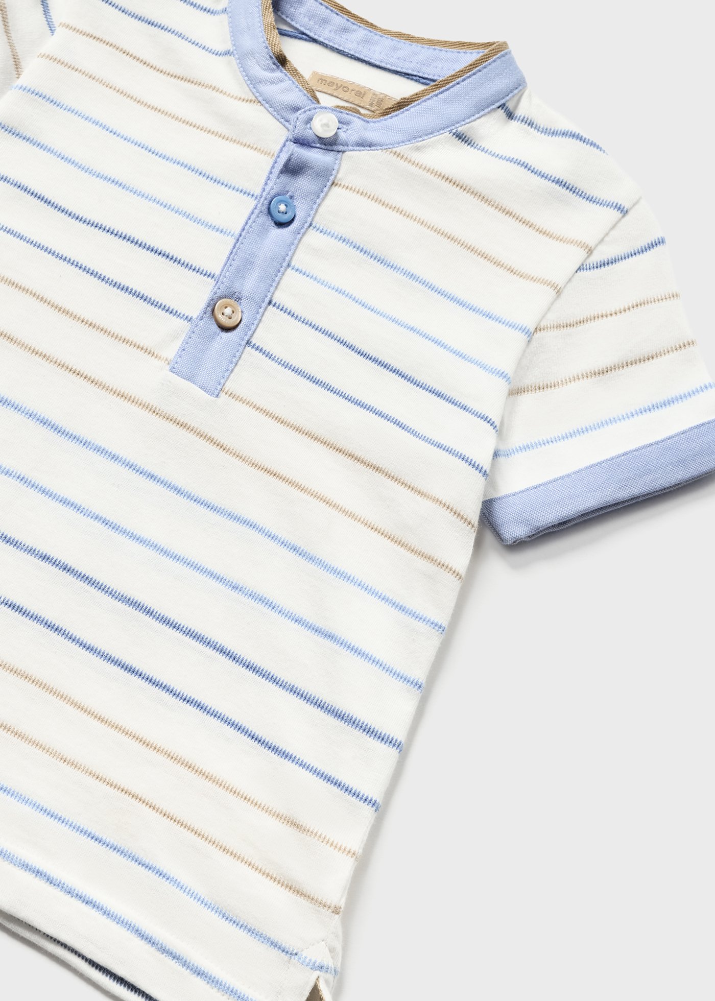 Camisa polo listrada de algodão sustentável com estampa de mandarim para bebê