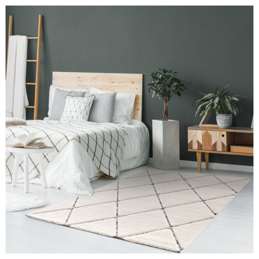 Tapis de salon graphique en relief - louisa - crème et noir - 160 x 230 cm