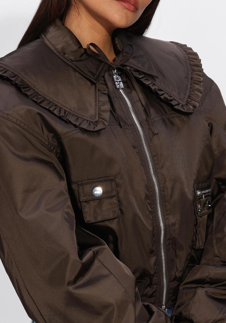 bruine ganni jassen duchesss nylon bomber jacket