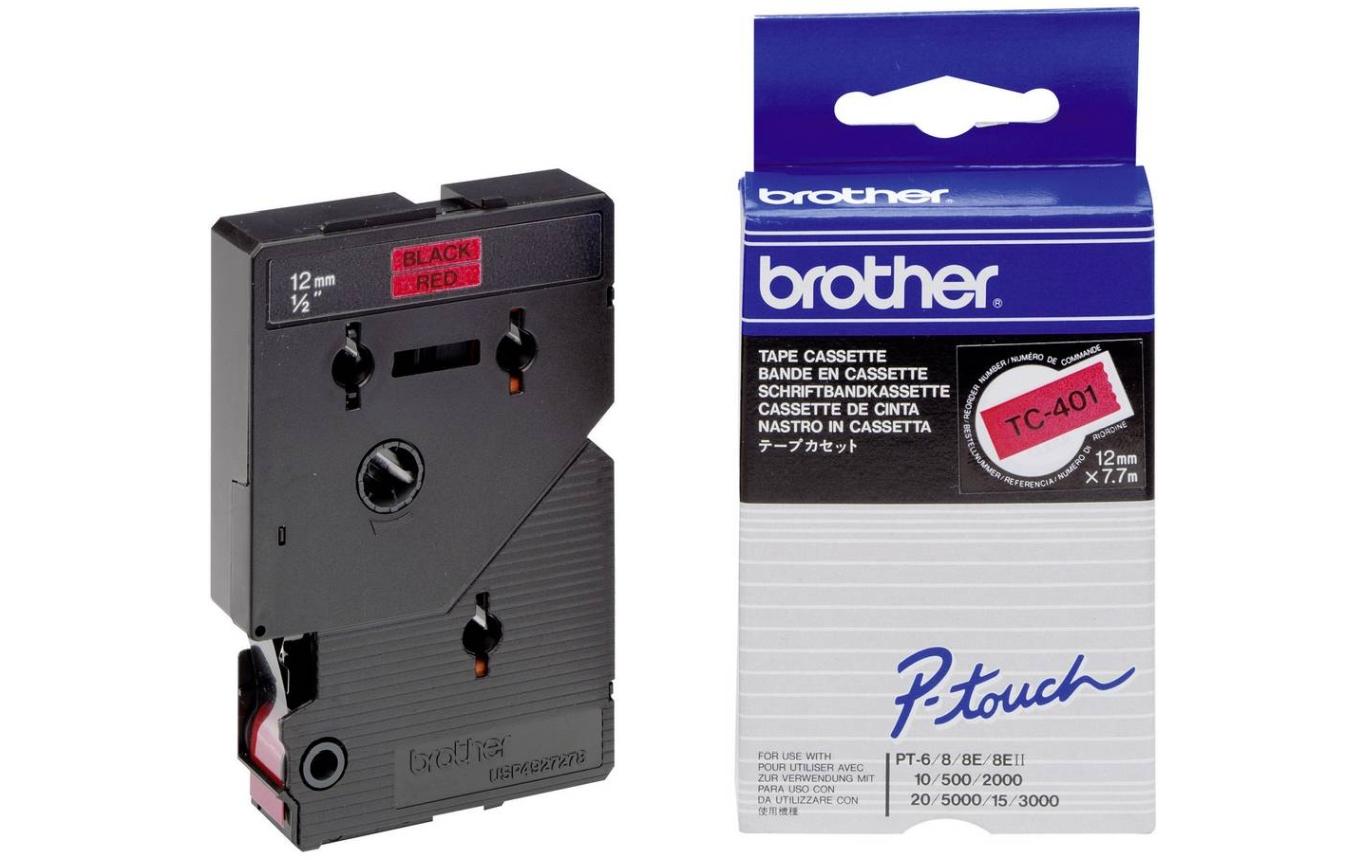 Beschriftungsband TC-401 Schwarz auf RotFarbband für Brother P-Touch-Geräte
