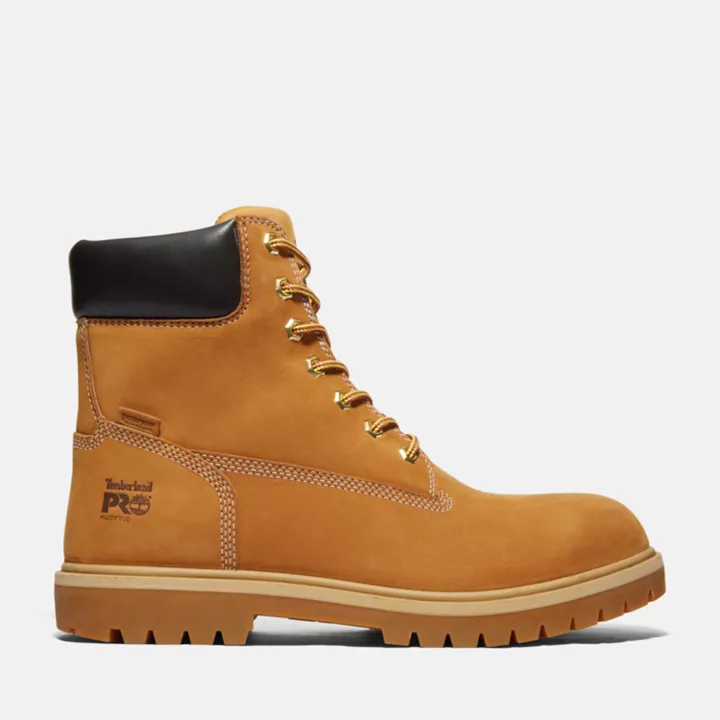 Bota de trabalho Timberland PRO Iconic impermeável com biqueira de liga leve para homem, na cor amarela.