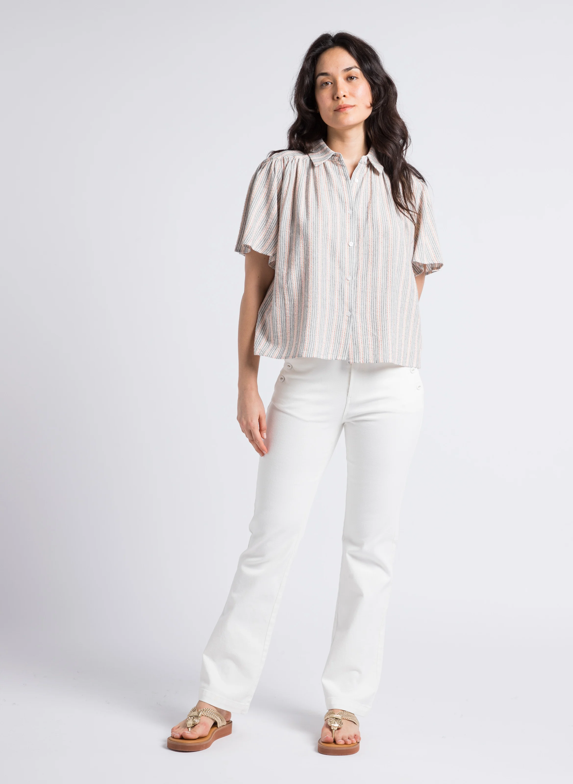 Jean flare avec ourlets en coton | Blanc