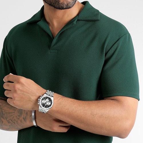 Polo Manches Courtes Texturé Waffle 0444 Vert Bouteille