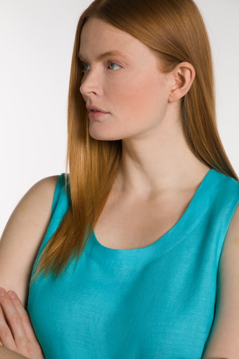 Leinenkleid, A-Linie, Zipfelsaum, Rundhals, ärmellos
