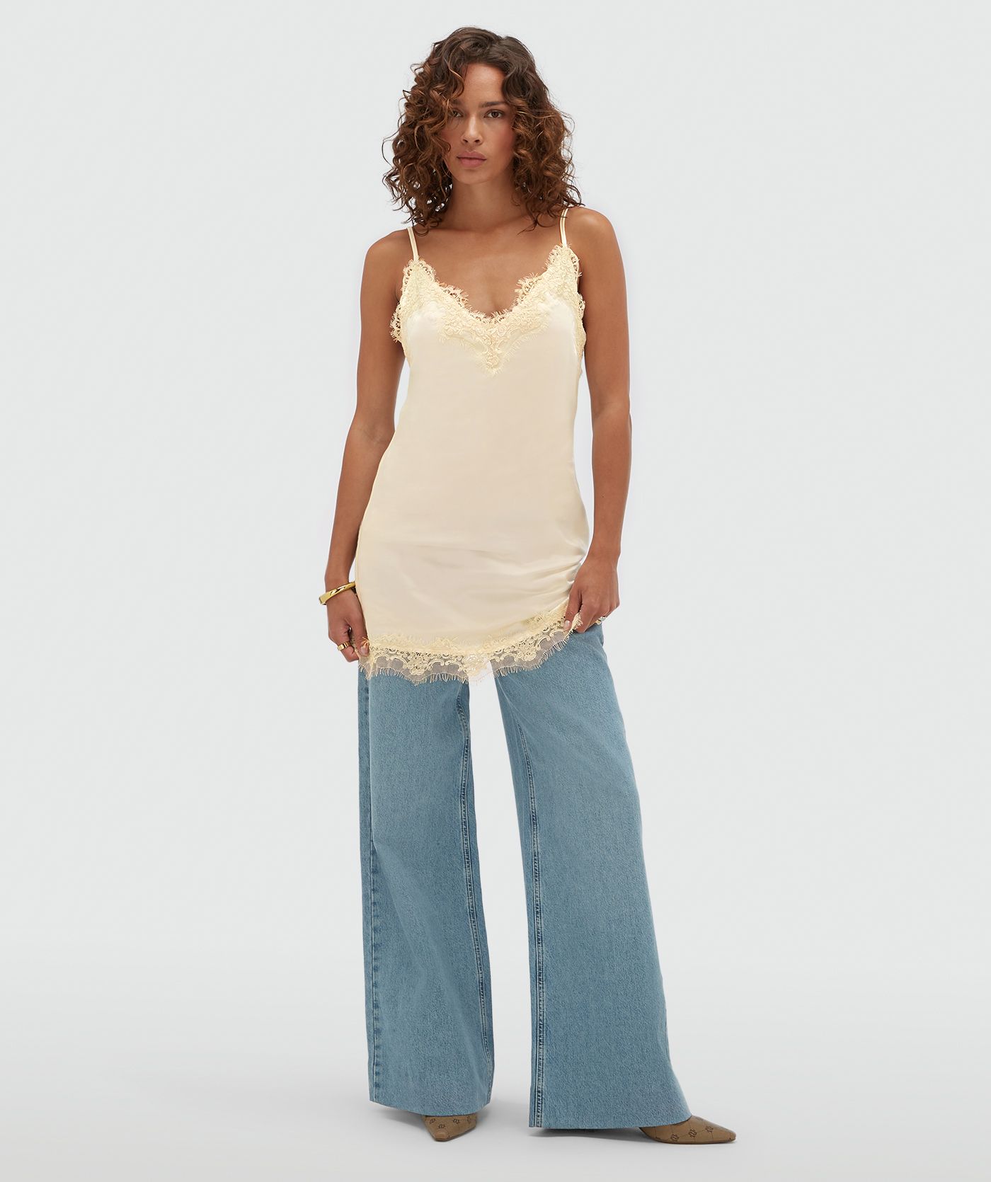 JV-BLAISE regular fit jurk met kant - light yellow