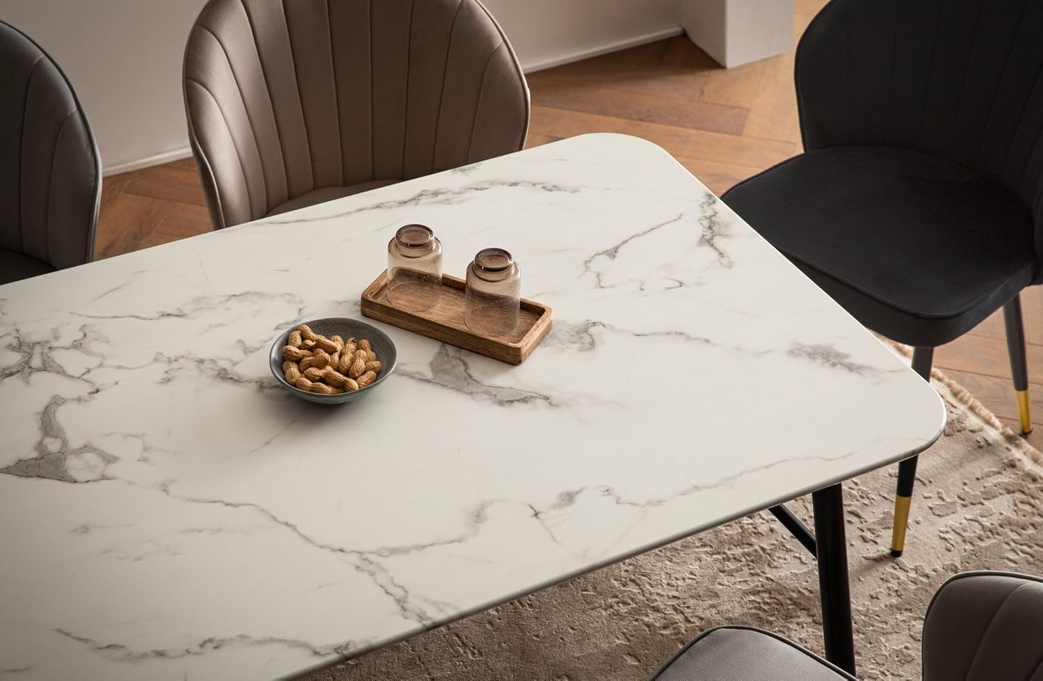 FineBuy Esszimmertisch 120x60x76 cm Esstisch Weiß in Marmor-Optik Modern, Küchentisch Klein, Speisetisch Rechteckig, Tisch Esszimmer mit Metallbeinen