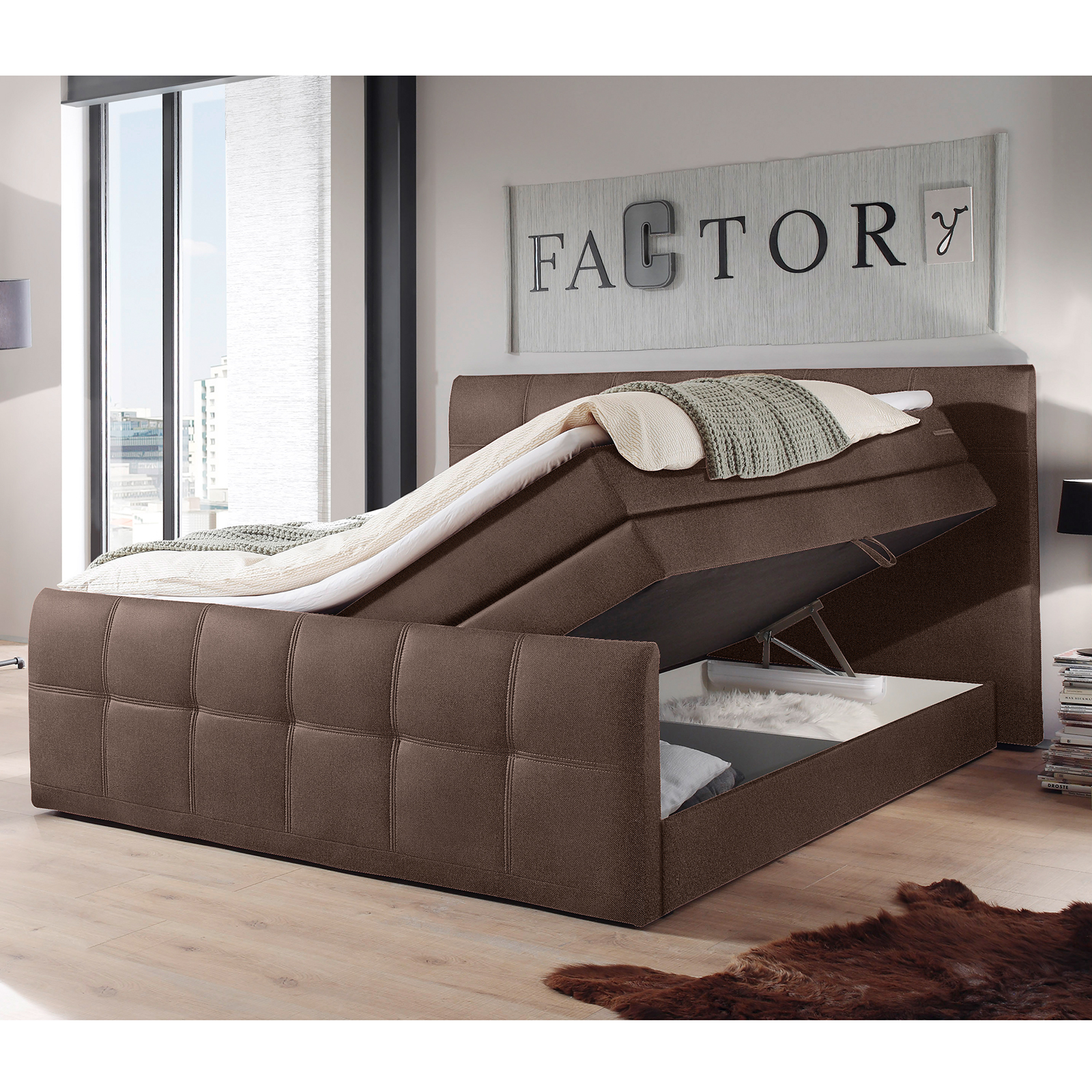 Boxspringbett - braun - Taschenfederkern - H2 - 180x200 cm