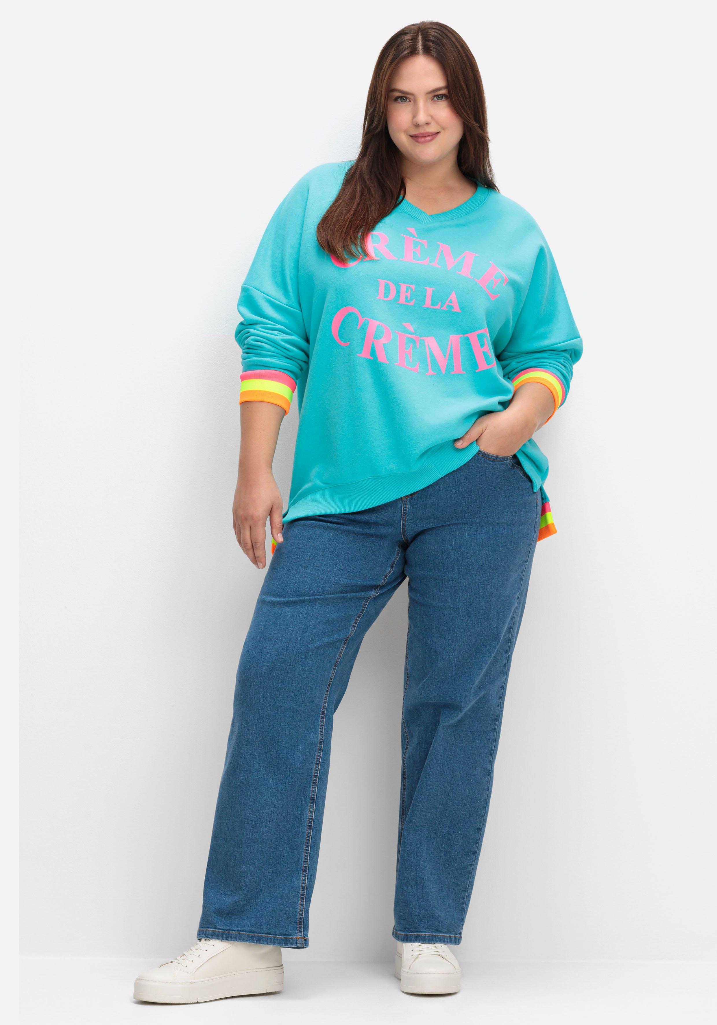 Sweatshirt mit Frontdruck und Ringelbündchen