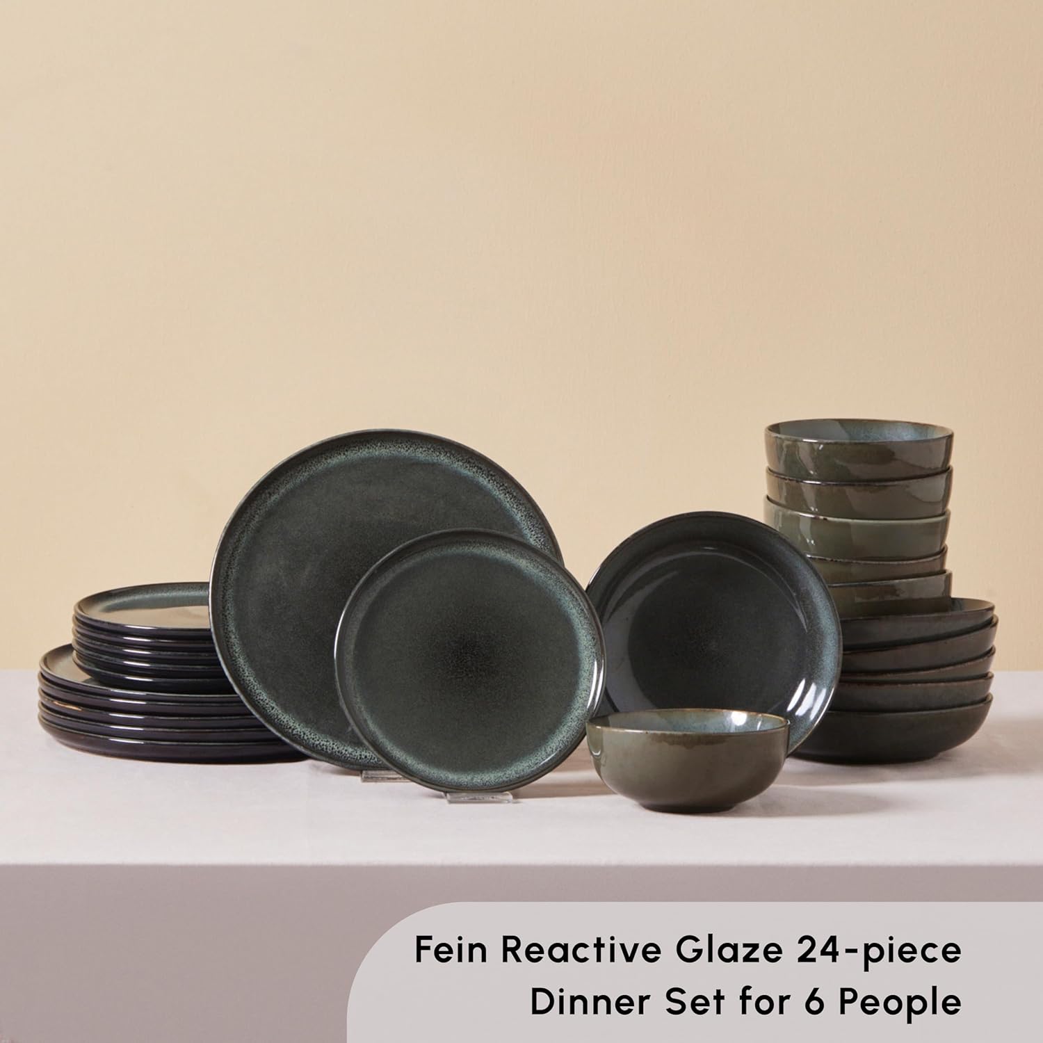 Karaca Fein 24-teiliges Dinner-Set für 6 Personen, Mehrfarben, Spülmaschinenfest, Steingut, Modernes & Langlebiges Essgeschirr mit Einzigartigem Handgefertigten Finish