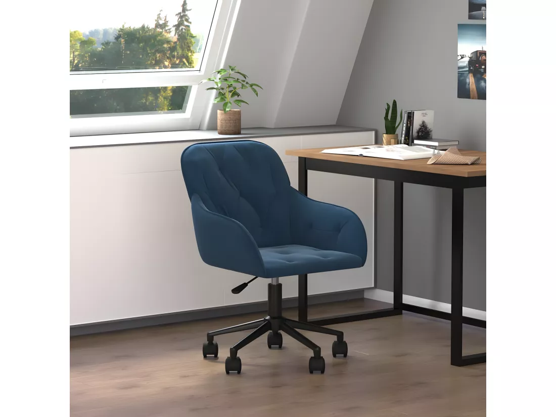 Chaise pivotante de bureau Bleu Velours