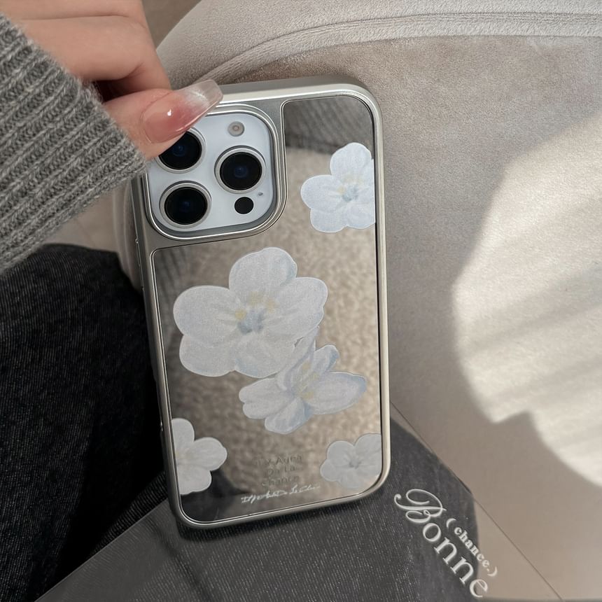 kloudkase - Bloemen gespiegeld telefoonhoesje - iPhone 16 Pro Max / 16 Pro / 16 Plus / 16 / 15 Pro Max / 15 Pro / 15 Plus / 15 / 14 Pro Max / 14 Pro / 14 Plus / 14 / 13 Pro Max / 13 Pro / 13