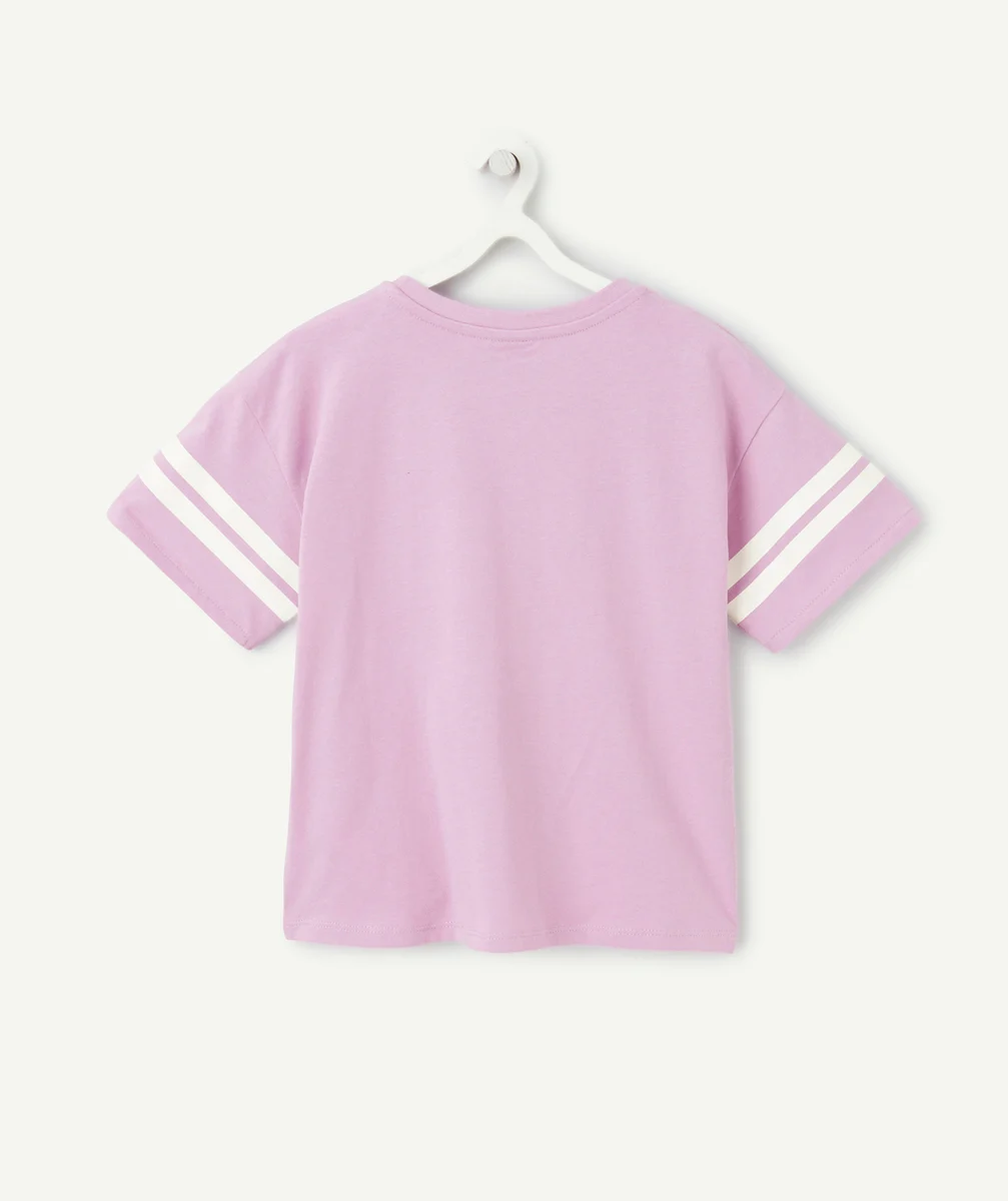 t-shirt fille en coton biologique mauve avec chiffres et messages