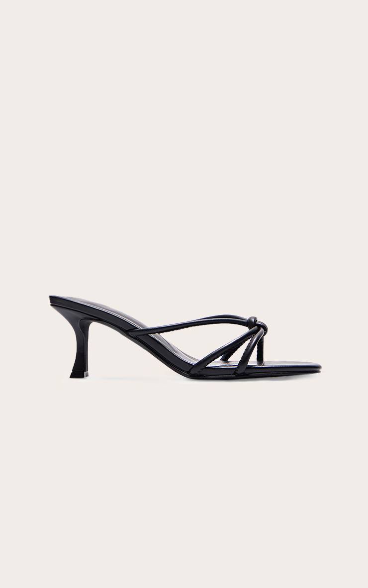 Noir Mules À Talons En Satin À Bout Carré Avec Nœud Coupe Large