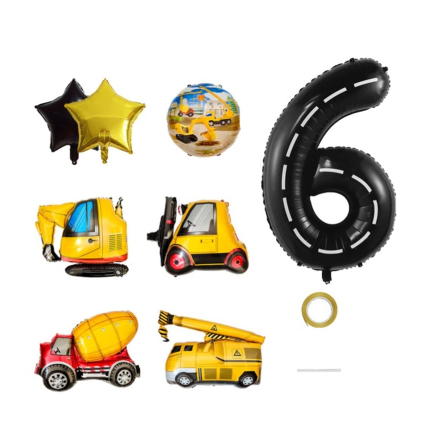(9-tlg. Set) Zahlen Ballon Kinder Geburtstags Party Folienballon - Zahl 6 / Baustelle
