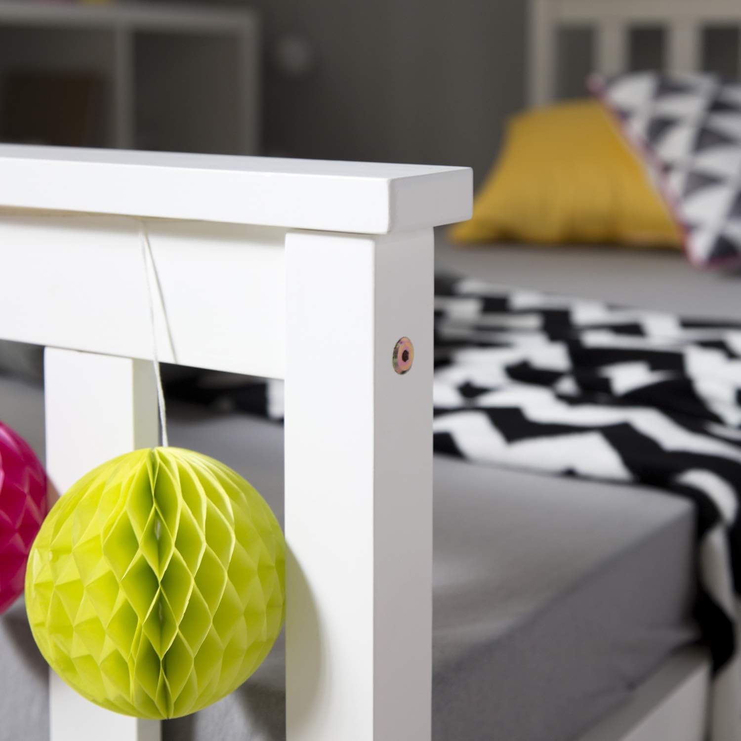 Homestyle4u Kinderbett Holzbett 90x200 mit Lattenrost Weiß Bett Bettgestell Jugendbett Kiefer Holz Massivholz