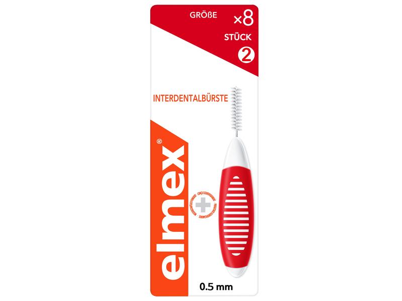 elmex Interdentalbürsten Rot, Grösse 2 0,5 mm, 8 Stück Hochwertige Bürsten für eine zuverlässige Reinigung der Zahnzwischenräume