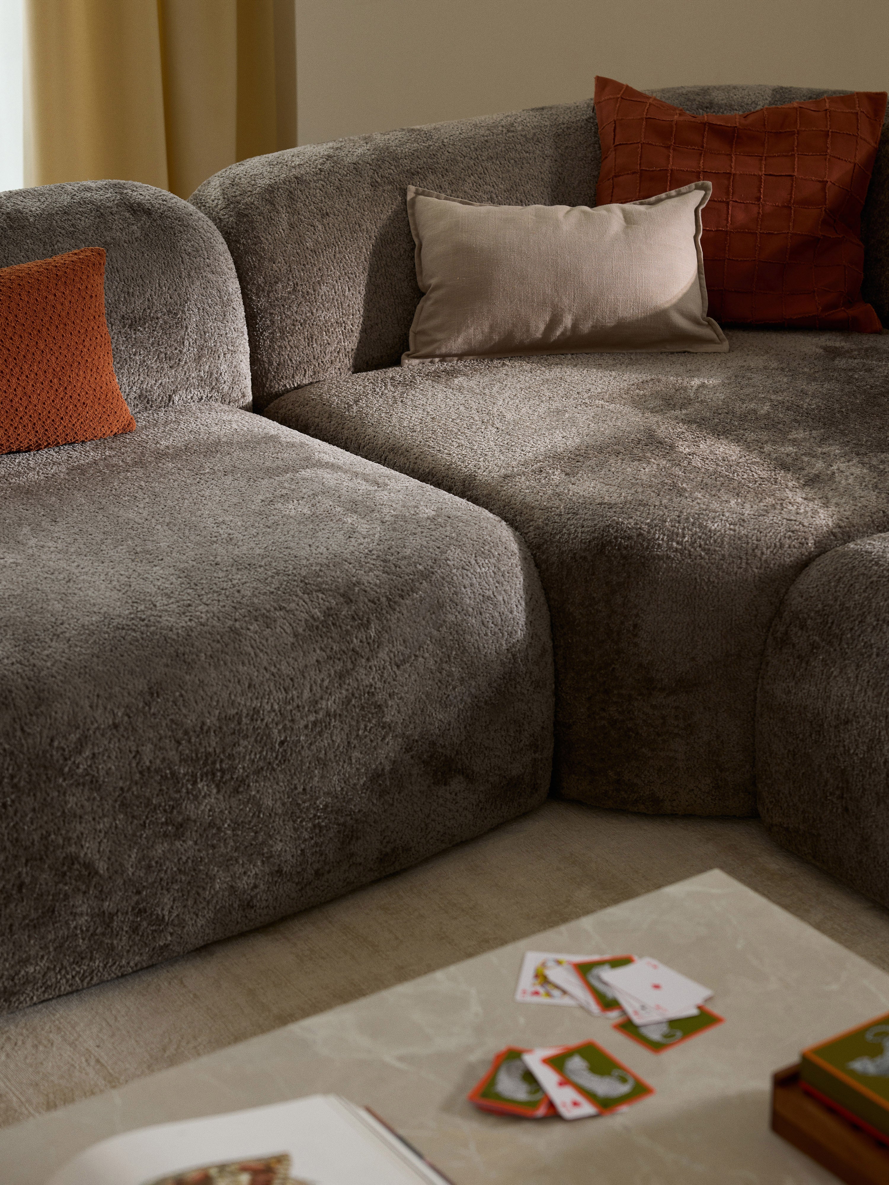 Modulaire teddy-bouclé hoekbank Wolke (4-zits) met chaise-longue
