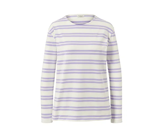 Langarmshirt, lila-cremefarben gestreift