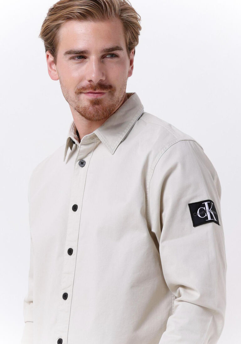 CALVIN KLEIN beige calvin klein overshirt monologo badge relaxed shirt