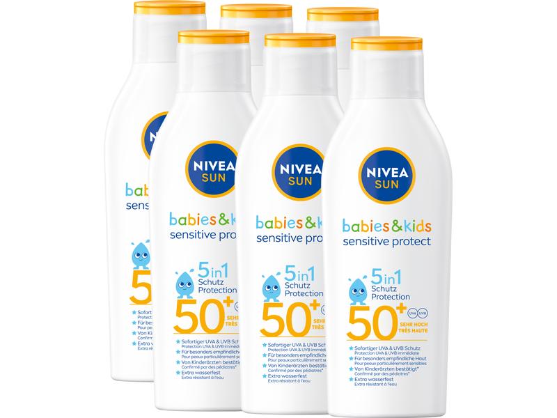 NIVEA SUN Sonnencreme Kids Sensitive Protect LSF 50  6 x 20 Sonnenpflege speziell für schutzbedürftiger Baby und Kinderhaut