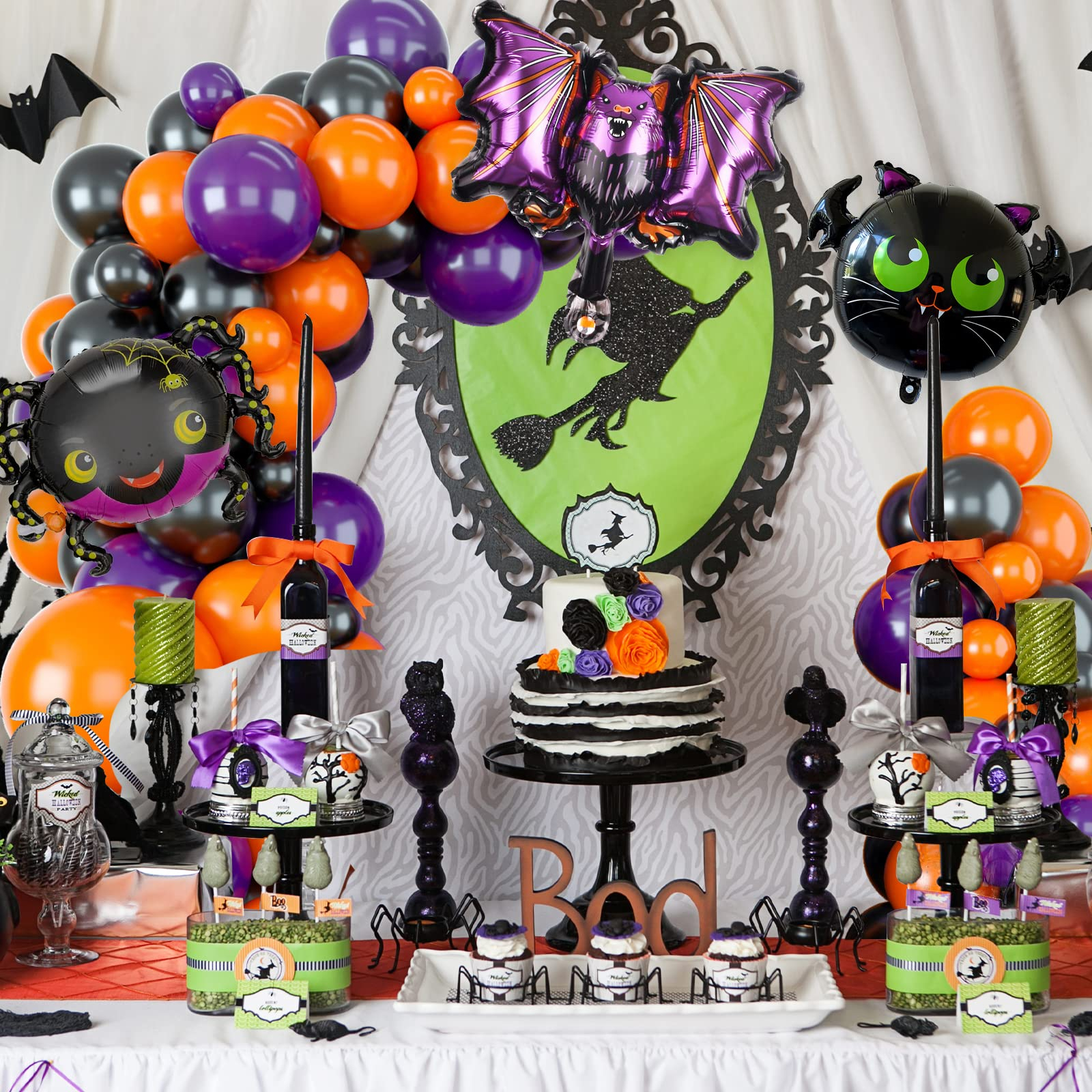 (96-tlg. Set) Party Ballons Halloween Latex- und Folien Luftballons - Schwarz / Orange / Violett