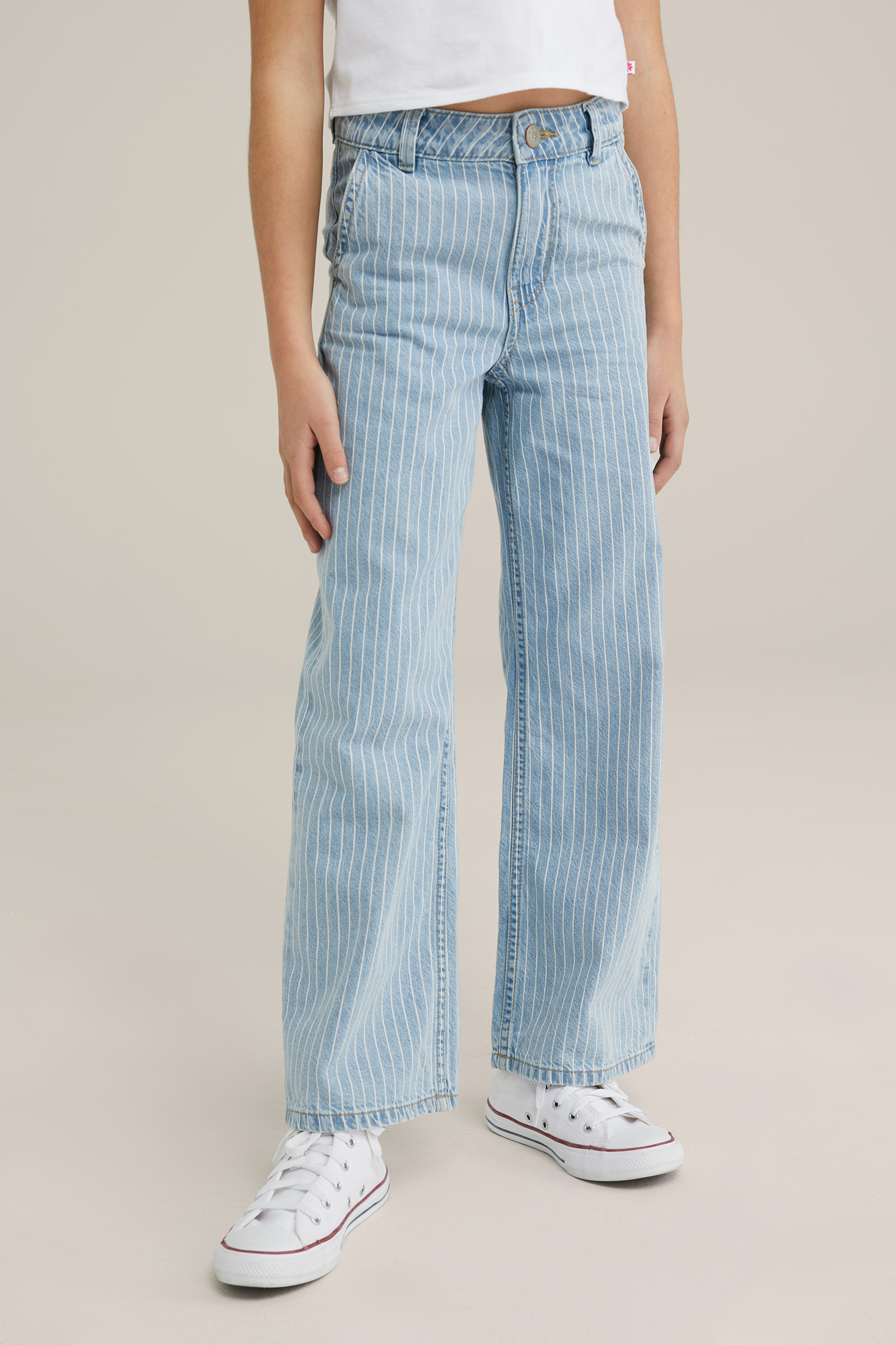 Meisjes wide leg jeans met streepdessin Blue Ridge Lichtblauw