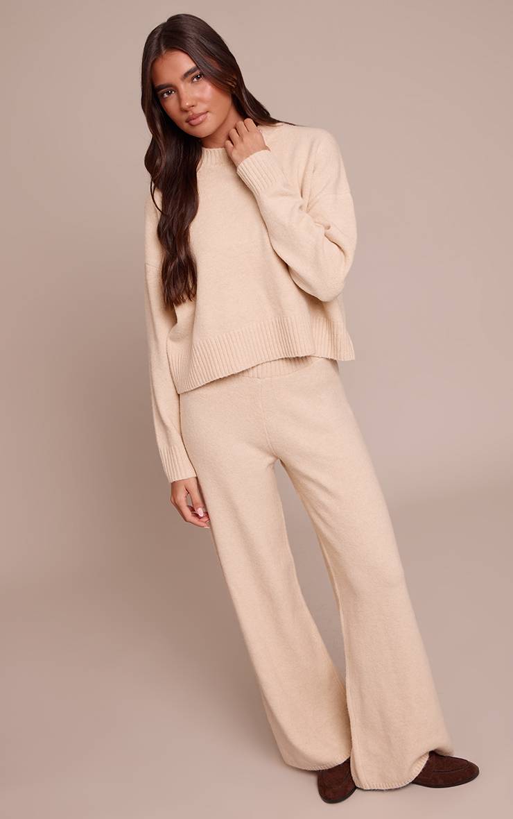Beige Pantalon Large En Maille