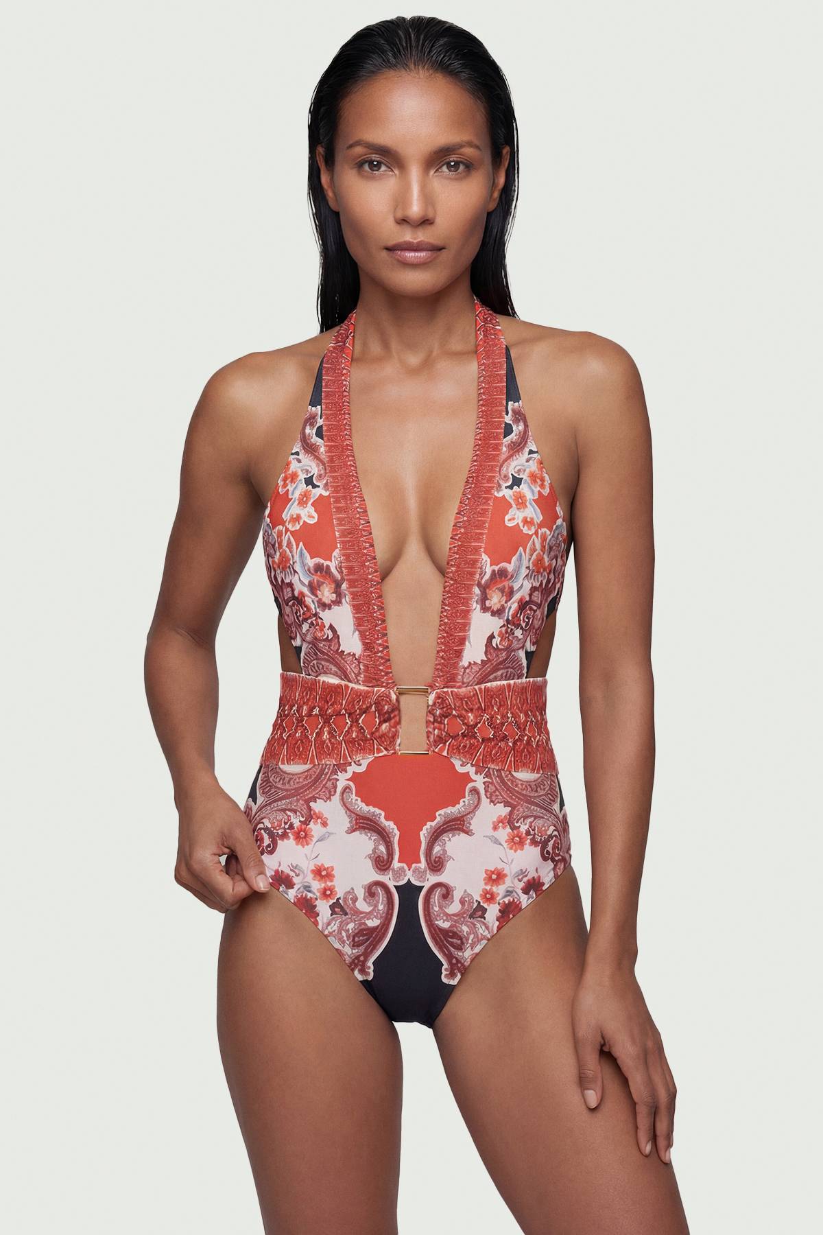 KarenMillen Maillot de Bain Décolleté Imprimé Foulard Miroir