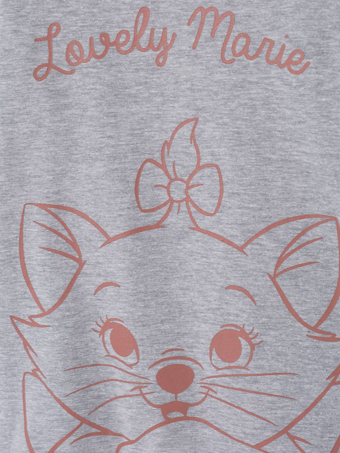 Camiseta de manga comprida DS® Marie The Aristocats, lisa, cinza claro com estampas.