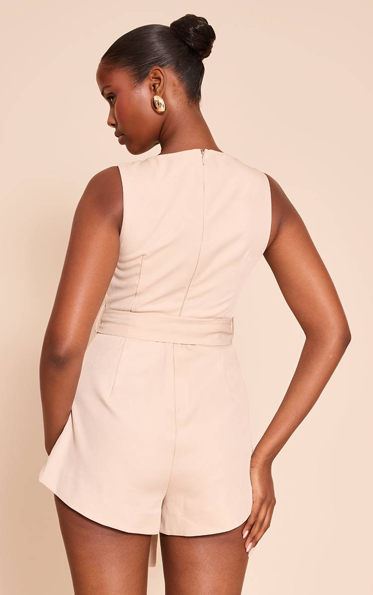 Gris Pierre Combi-short Tissée Avec Ceinture À Nouer