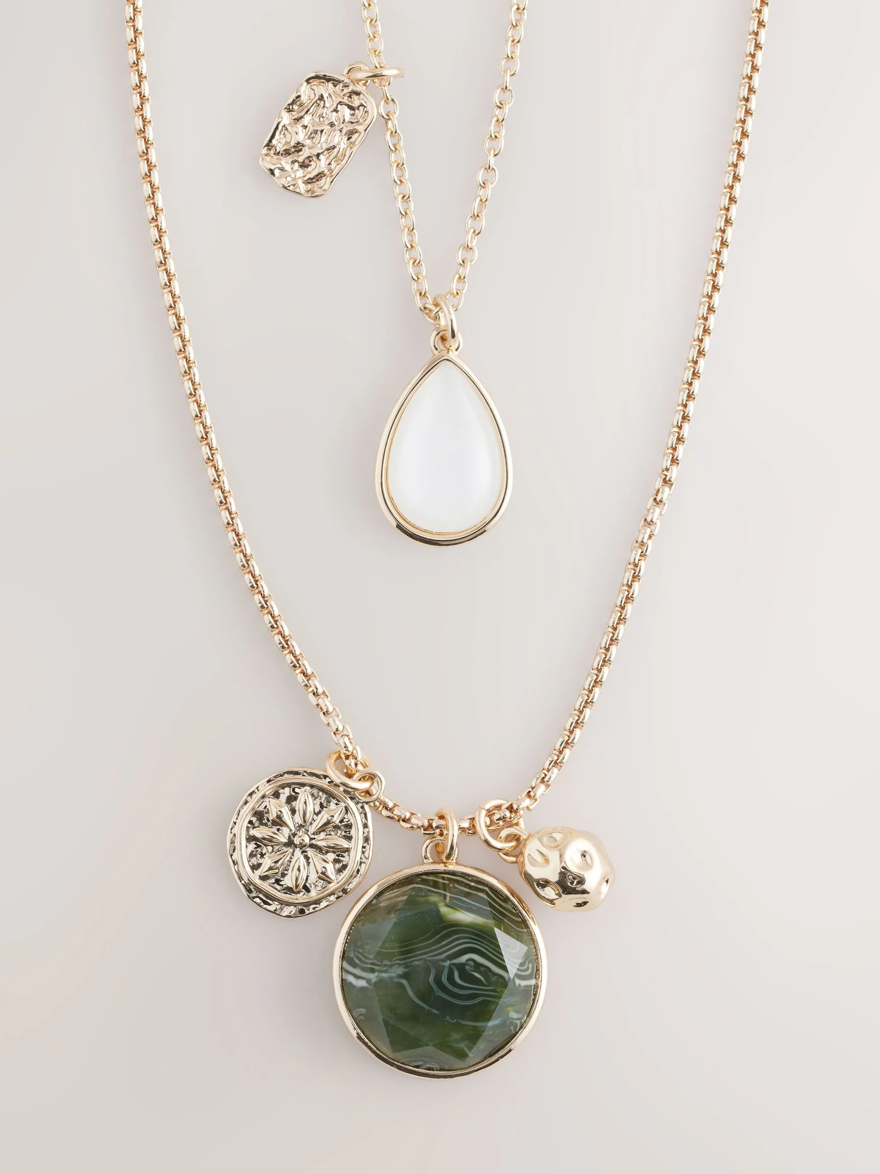 Goudkleurig - Two Layer Pearl Effect Pendant Necklace