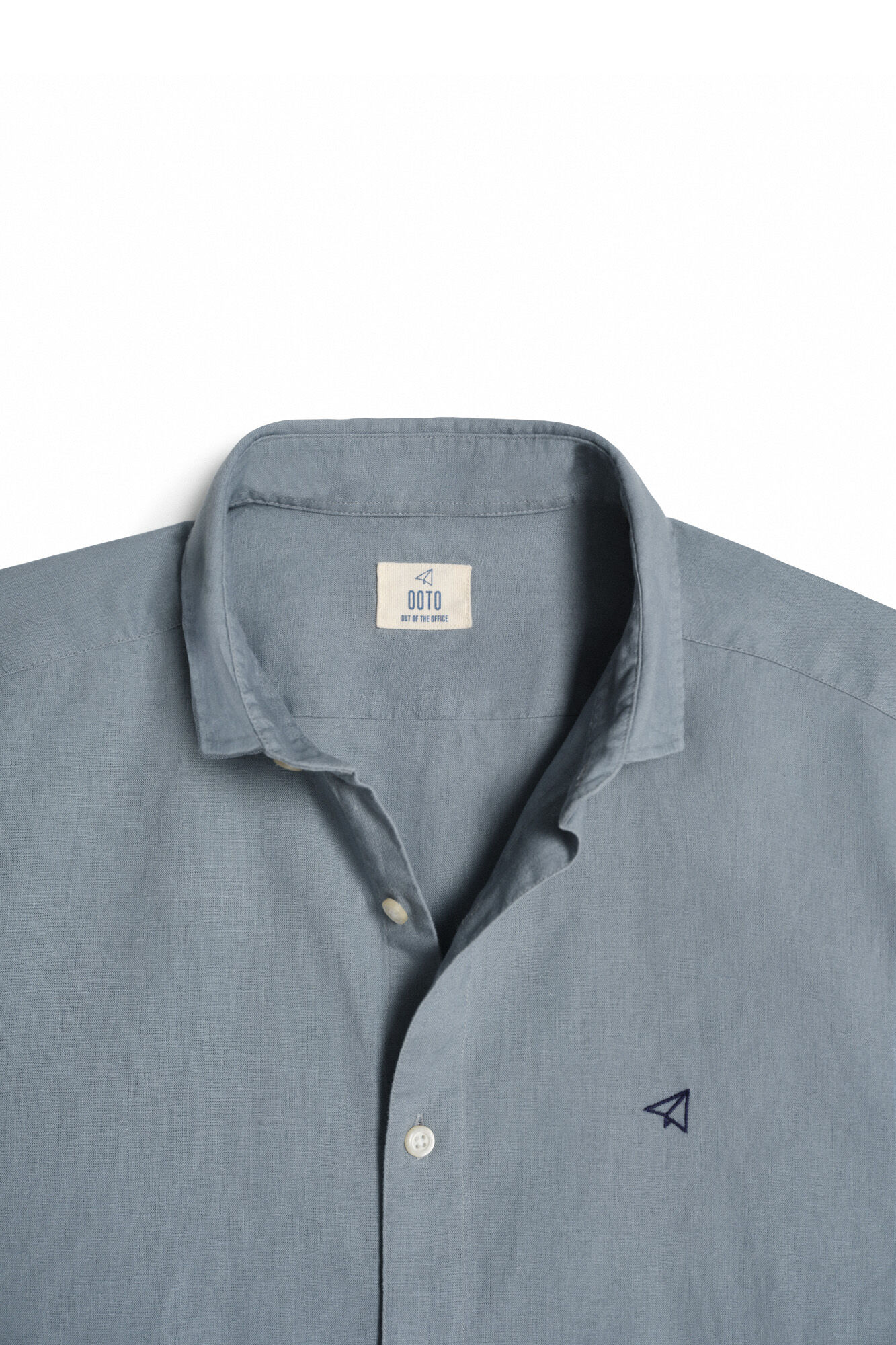 Camisa de linho slim de manga comprida - Cinza