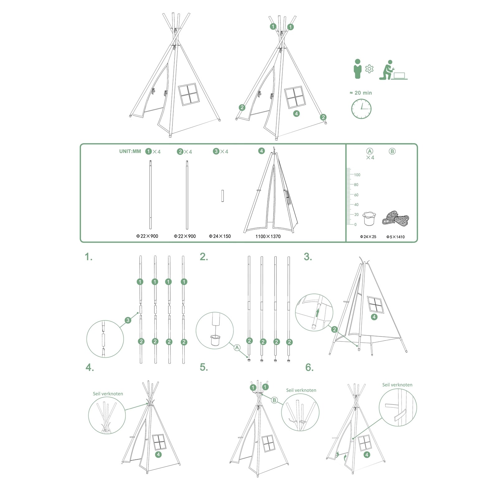 HTI-Line Kinderzimmerzelt Tipi Stars