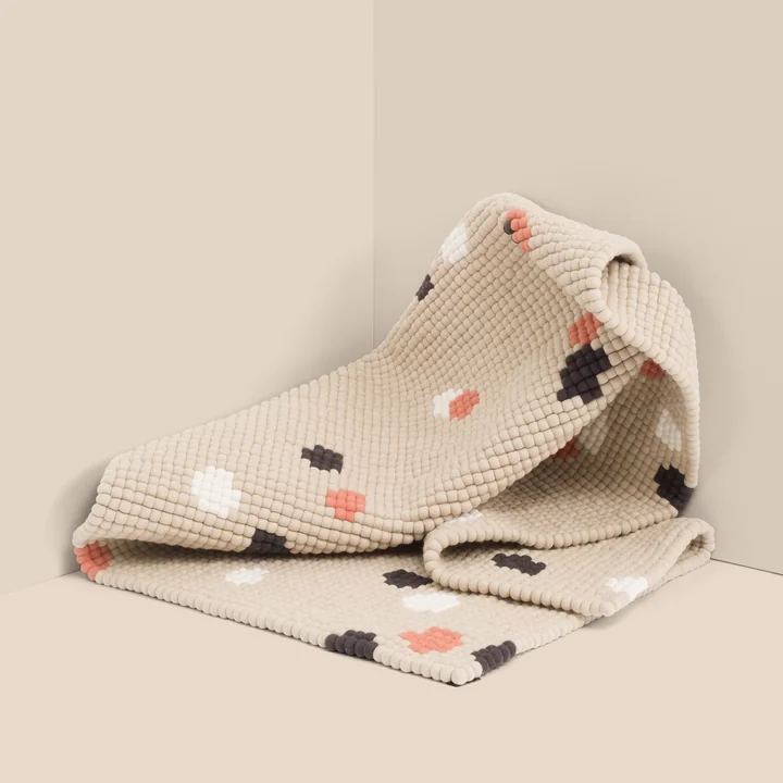 myfelt - Terra Sand Filzkugelteppich, 120 x 170 cm, beige / weiss / coral / anthrazit