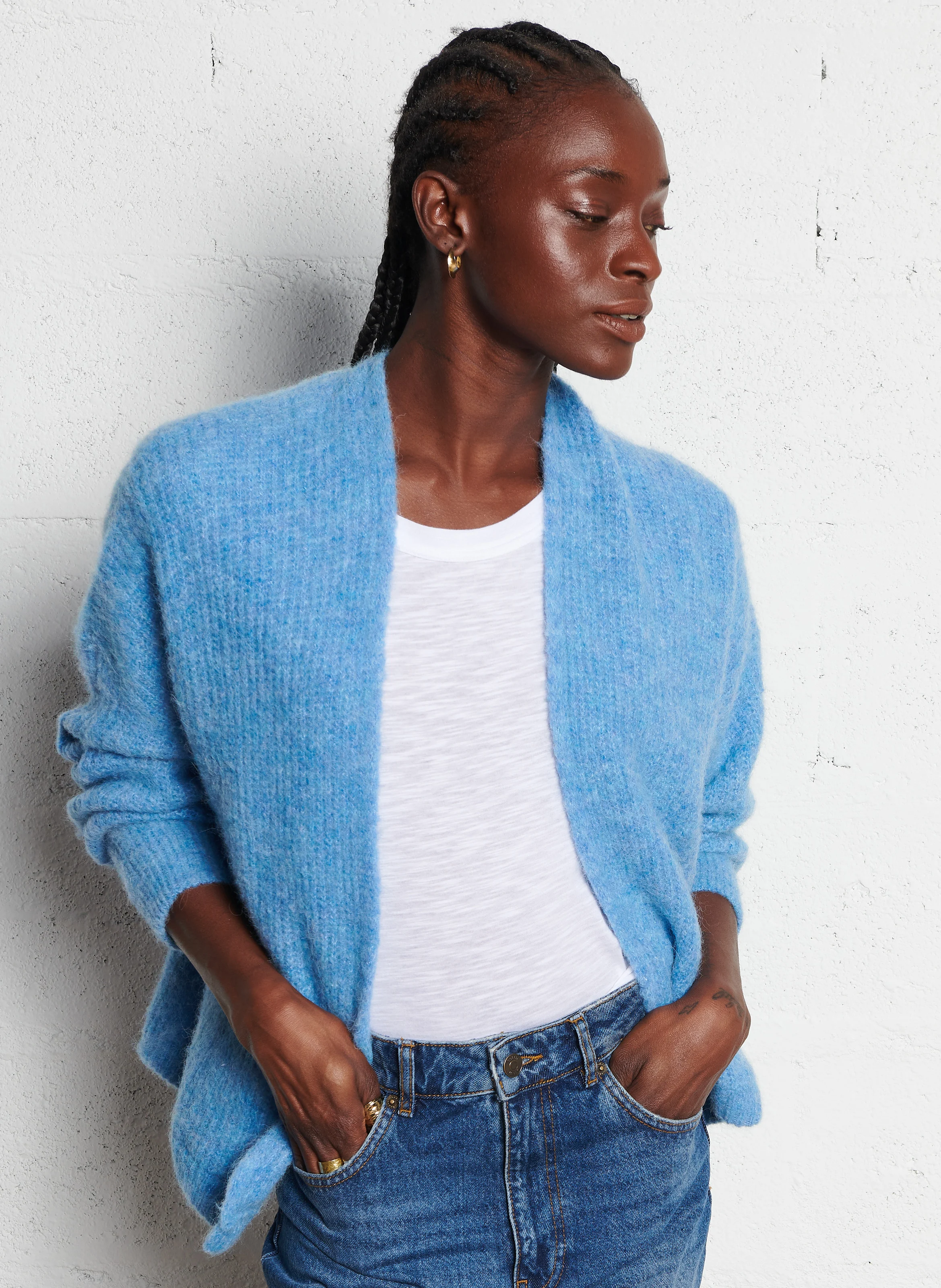 EAST - Gilet ouvert en laine et alpaga mélangé | Bleu