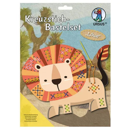 URSUS Kreuzstich Bastelset für Kinder, Motiv Löwe
