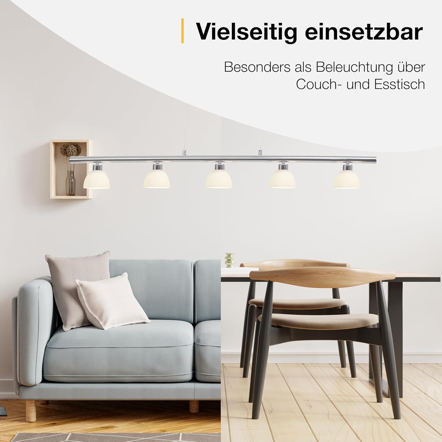 Brilliant Lampe Tonja LED Pendelleuchte 5flg chrom/weiß | 5x 5W LED integriert (COB), (285lm, 3000K) | Höhenverstellbar durch Gegengewicht