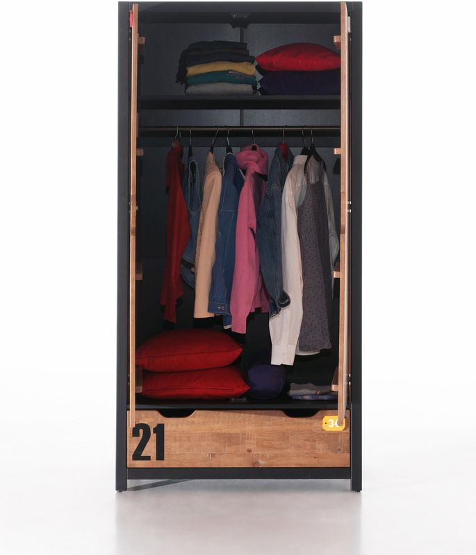 Vipack - Alex Kledingkast - Bruin / Zwart - Massief Grenen - 2-Deurs
