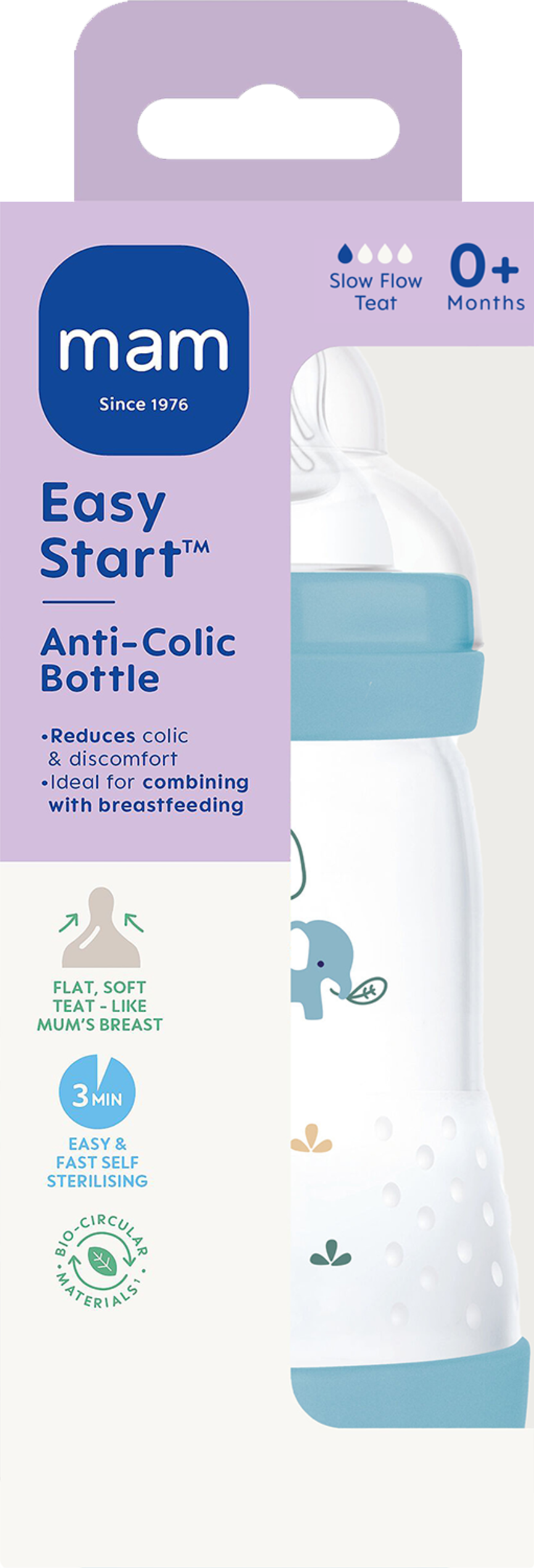 Mam tåteflaske anti-kolikk 260ml  0  mnd 1 stk