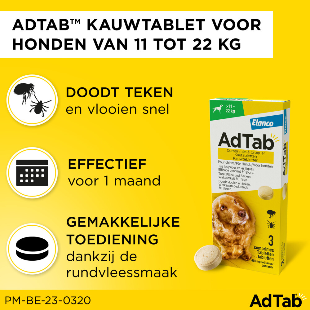 AdTab Anti Vlo en Teek Kauwtabletten Hond >11-22 kg3 tabletten