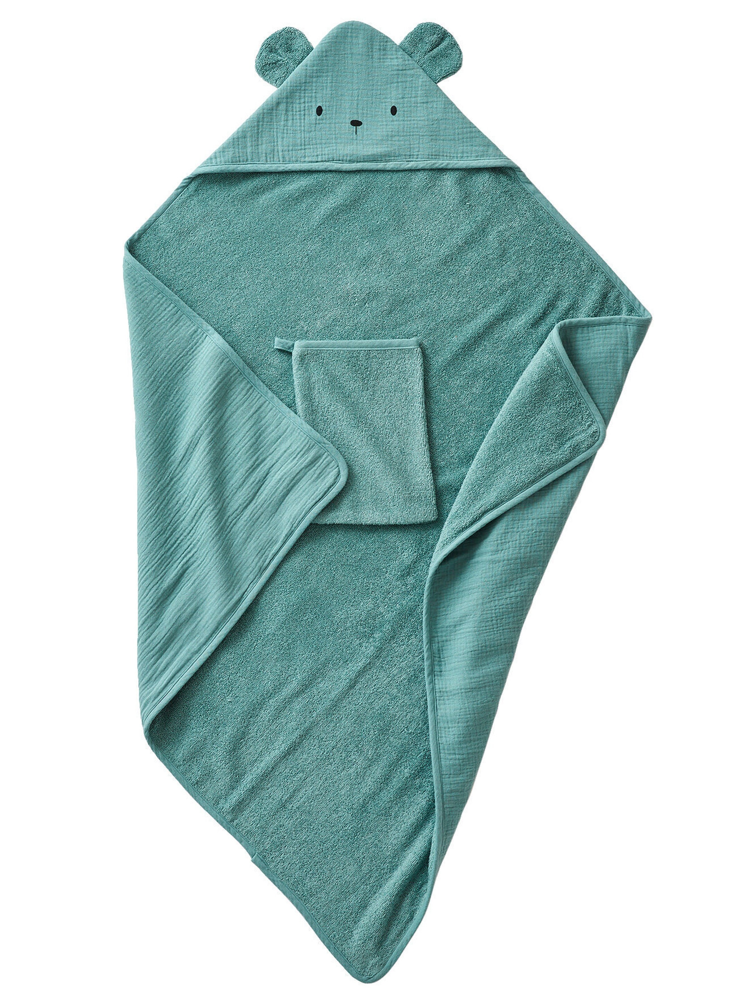 Vertbaudet Bio-Kollektion: Baby Kapuzenbadetuch & Waschhandschuh grün