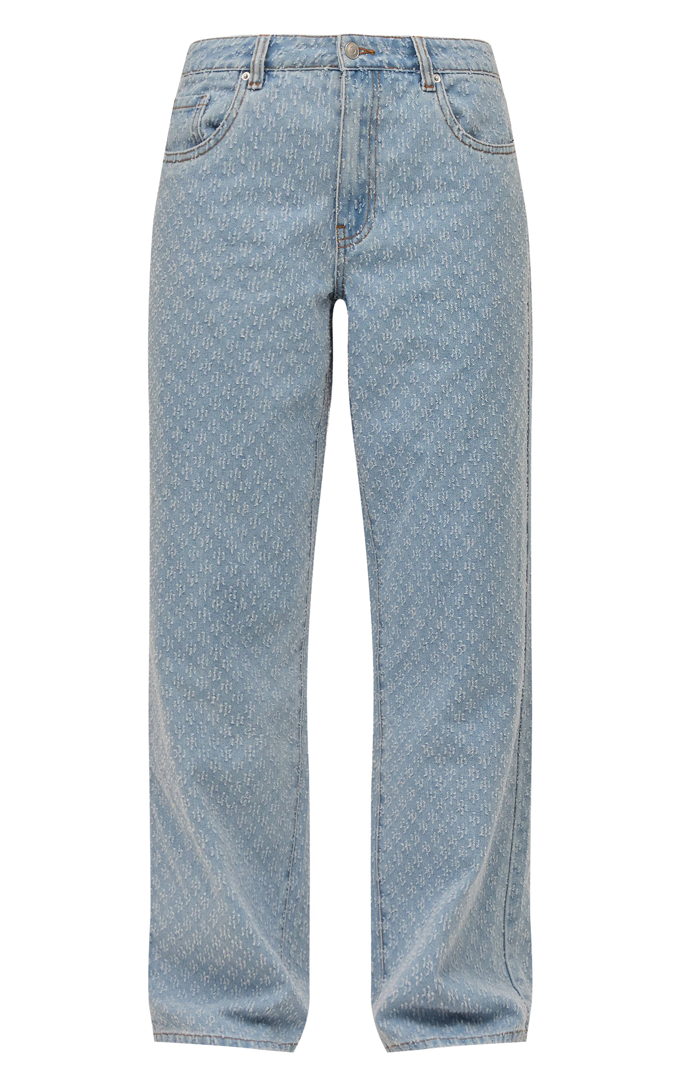 Bleu Clair Jean Droit Taille Haute En Denim Bouclé