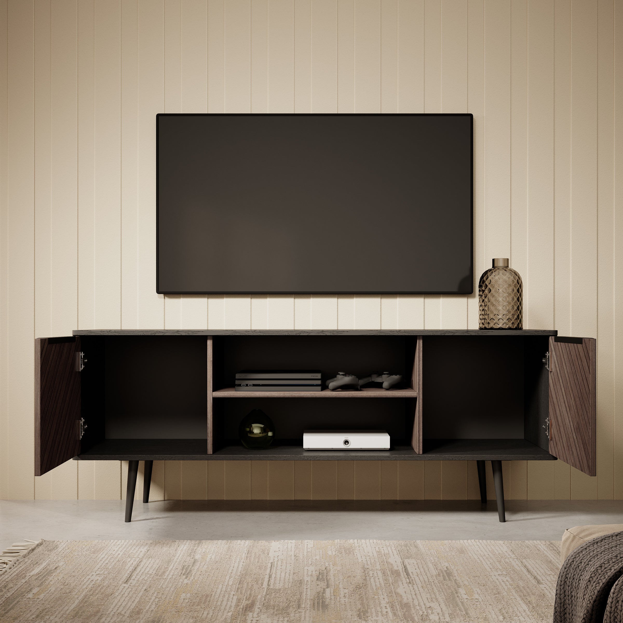 Meubella - TV-Meubel Pedro - Donker eiken - Zwart eiken - 150 cm