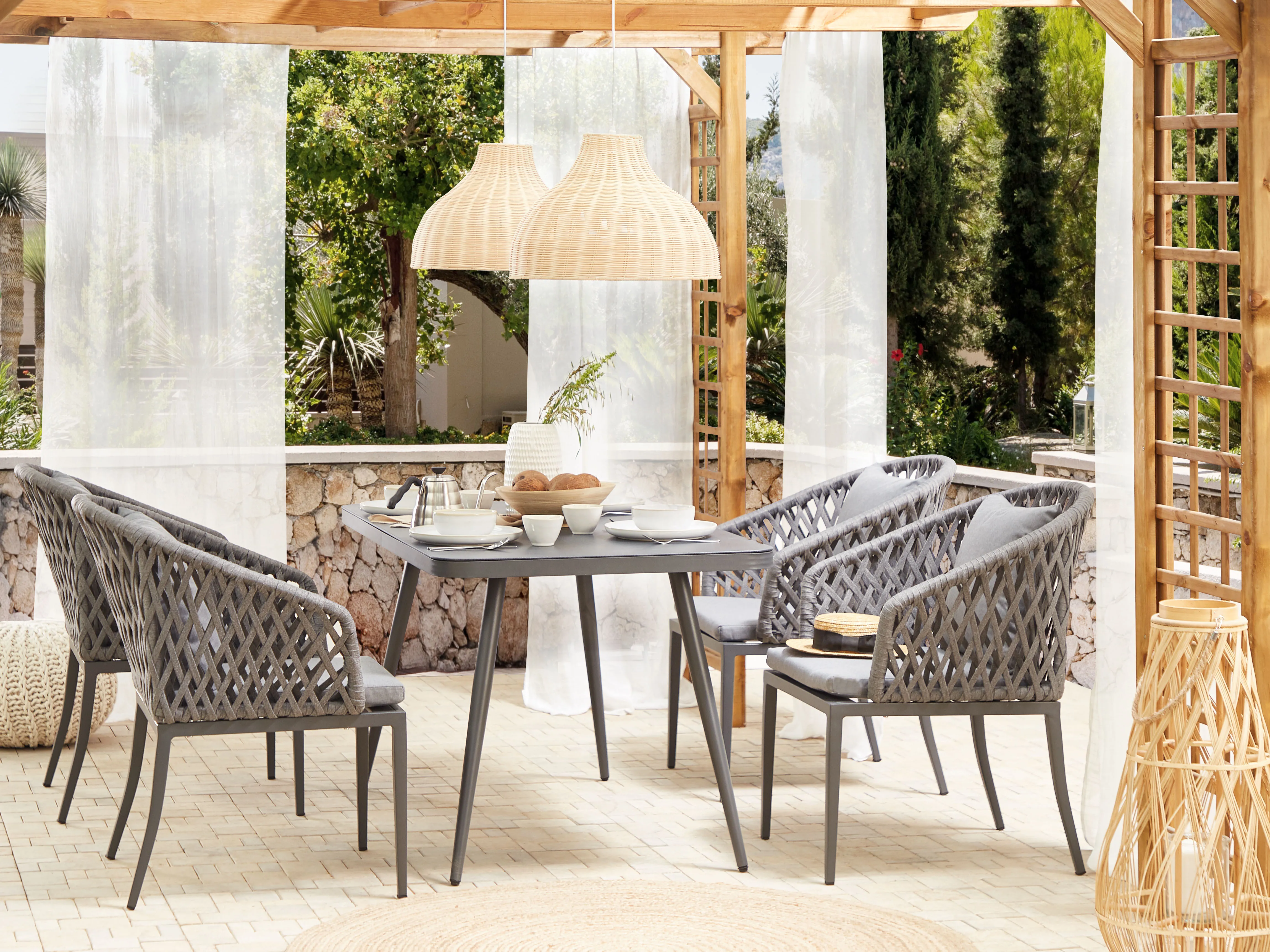 Tuin eettafel LIPARI 140 cm 80 cm Glas Grijs