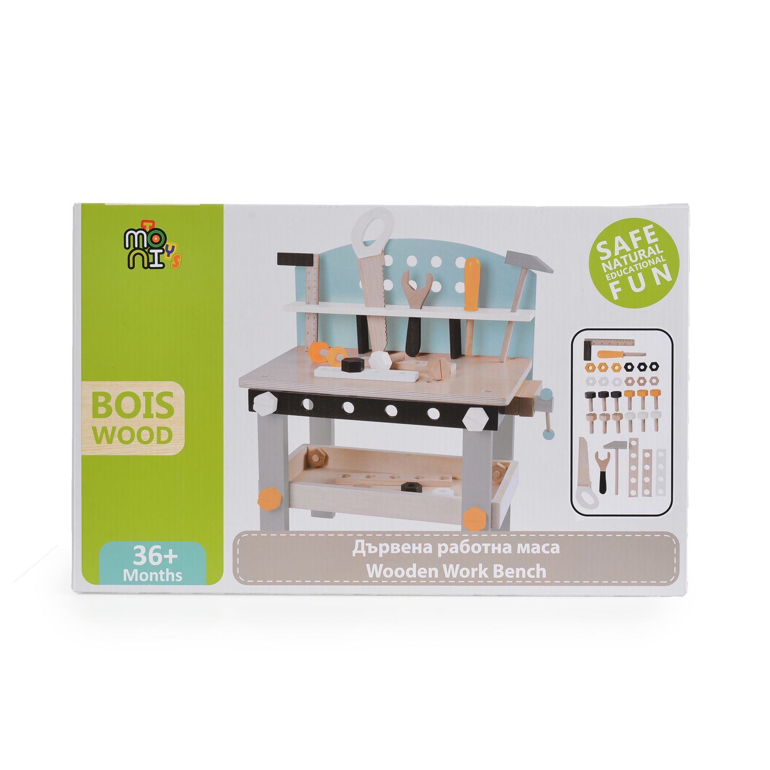 Moni Kinderwerkbank 1176 Holz Kinderwerkzeug, Säge, Hammer, Holzschrauben bunt