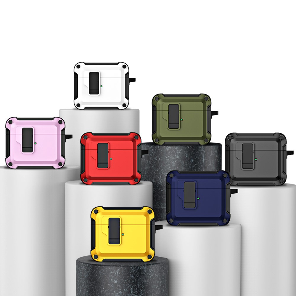 AirPods (3. Generation) Hybrid Hardcase Schutzhülle mit Verschluss   Karabinerhaken - Schwarz / Blau