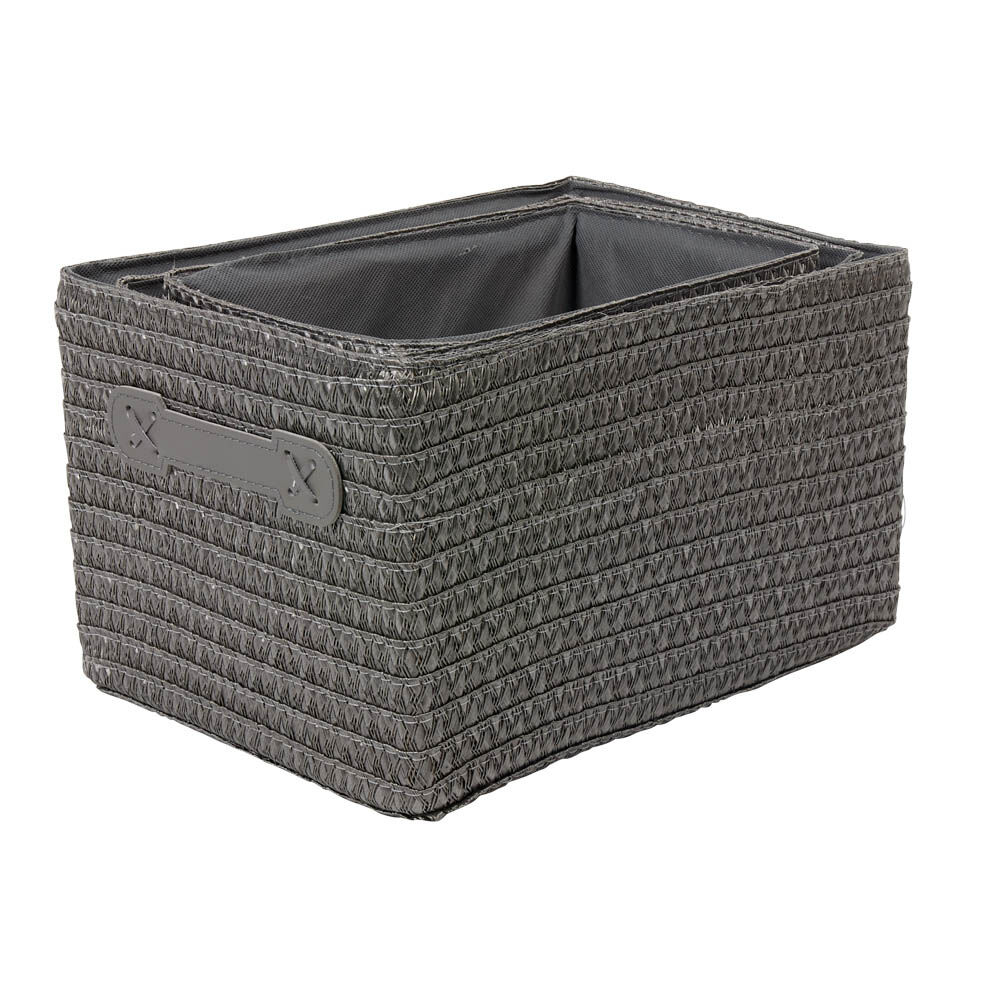 Panière de rangement grise effet tressé x3