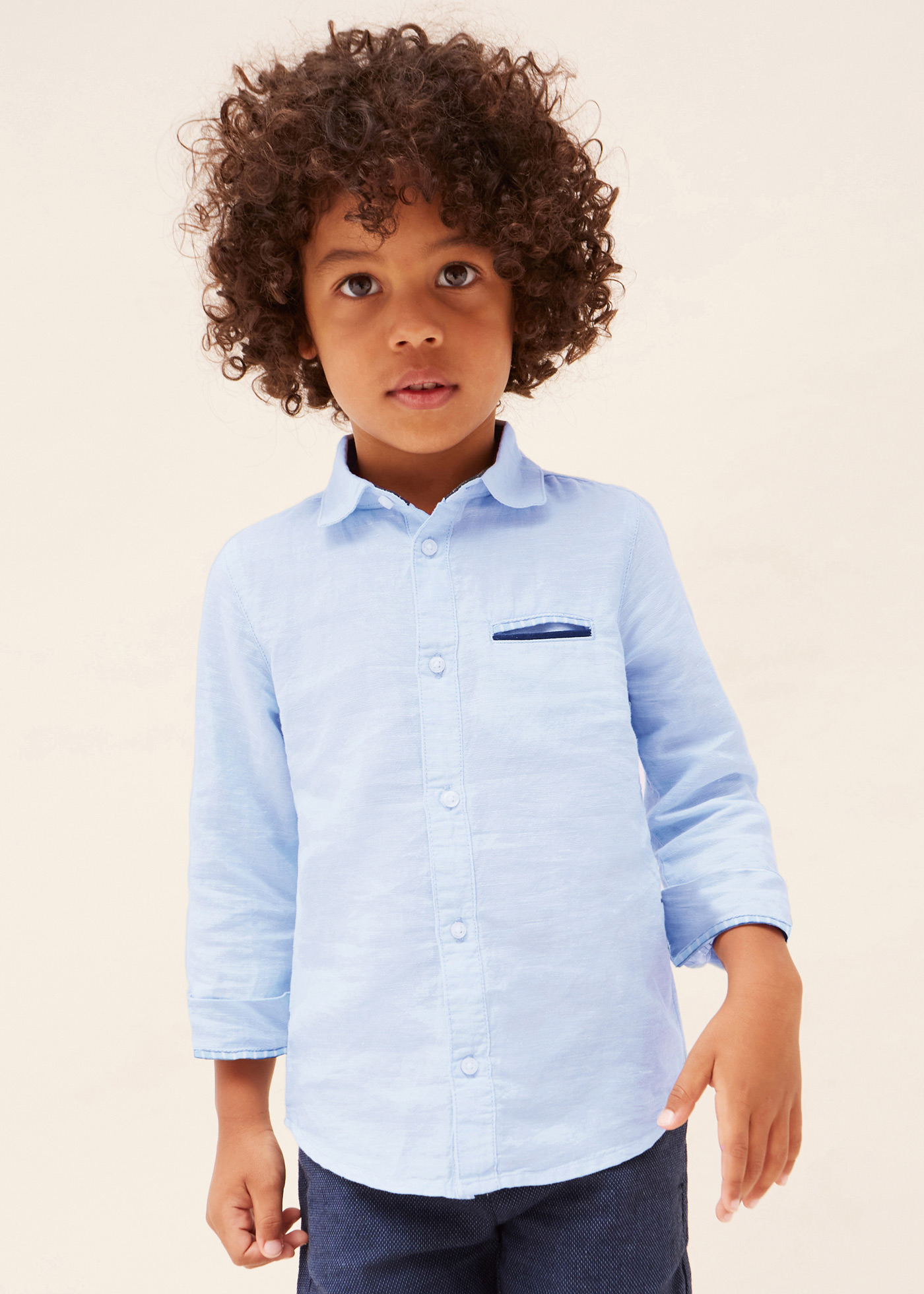 Camisa de linho de manga comprida para meninos