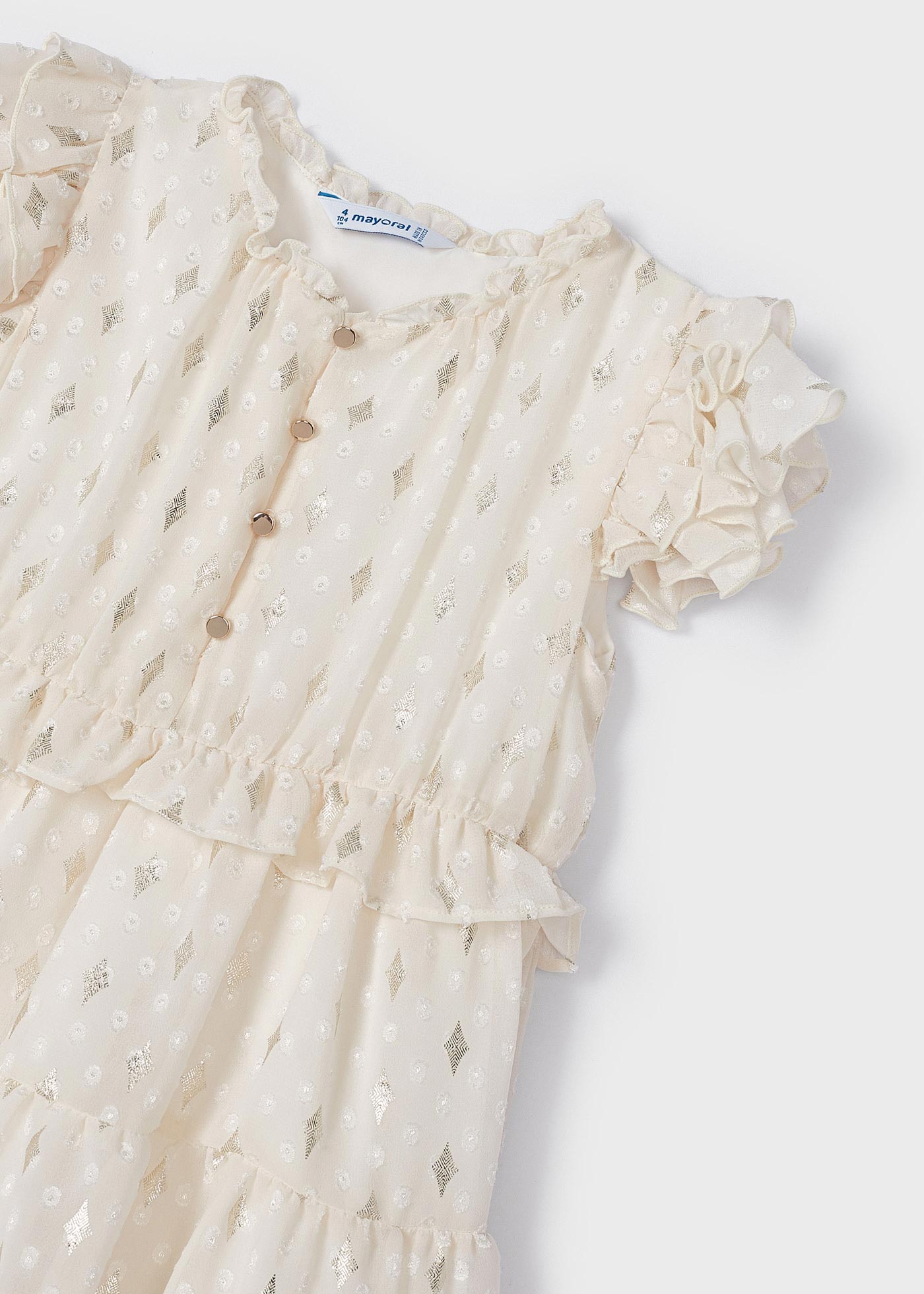 Vestido crepe plumetti com babados para meninas