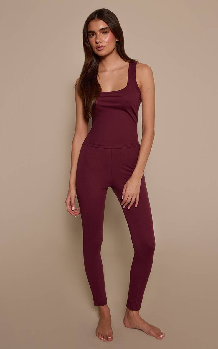 Rouge Bordeaux Legging Taille Haute En Coton